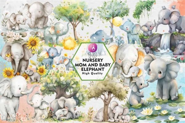 nursery-mom-and-baby-elephant