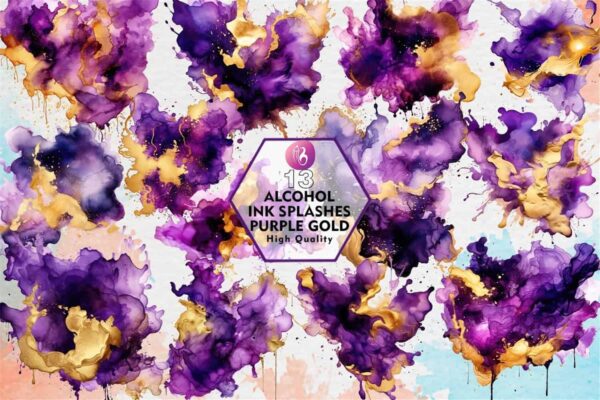 alcohol-ink-splashes-purple-gold-clipart