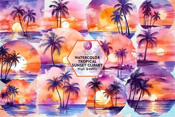 watercolor-tropical-sunset-clipart-png