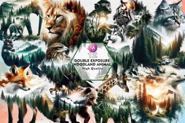 double-exposure-woodland-animal-clipart