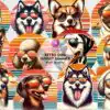 retro-dog-sunset-summer-clipart-png