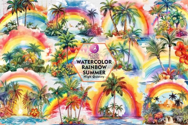 watercolor-rainbow-summer-clipart-png
