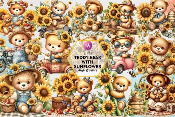 teddy-bear-with-sunflower-clipart-png