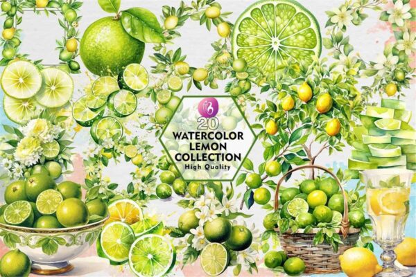 watercolor-lemon-collection-clipart-png
