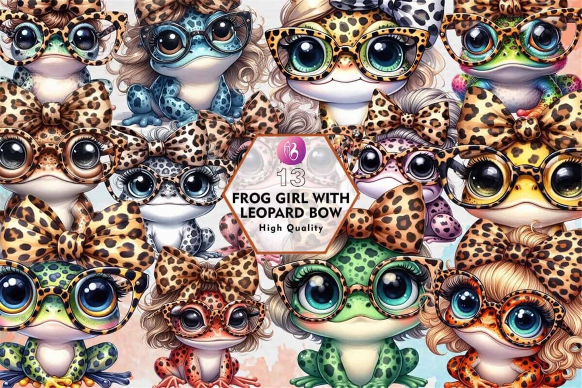 frog-girl-with-leopard-bow-clipart-png