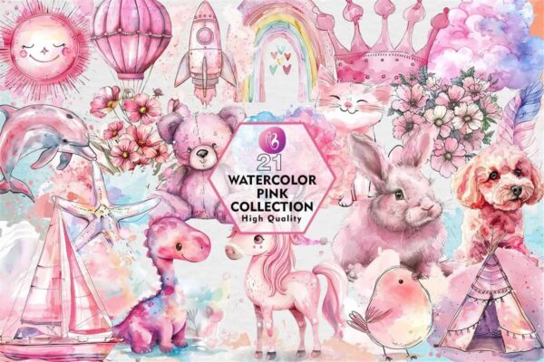 watercolor-pink-collection-clipart-png