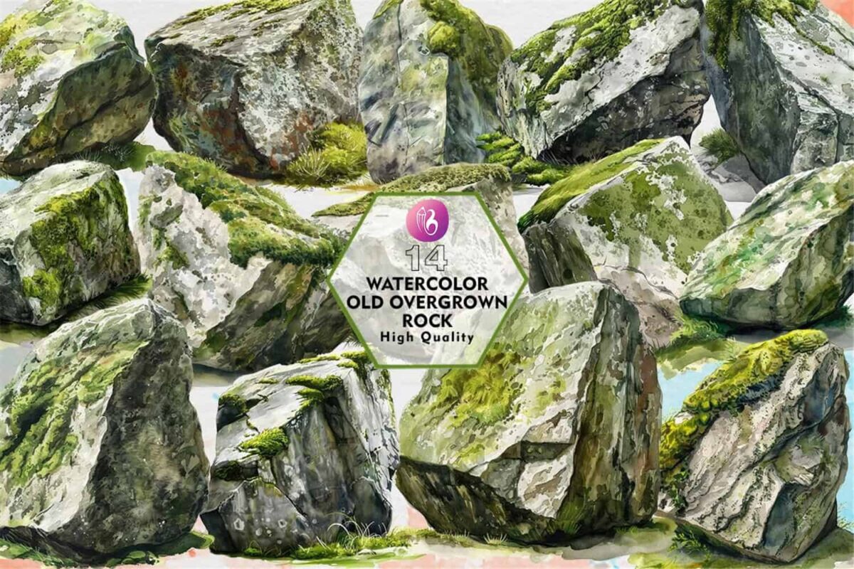 watercolor-old-overgrown-rock-clipart