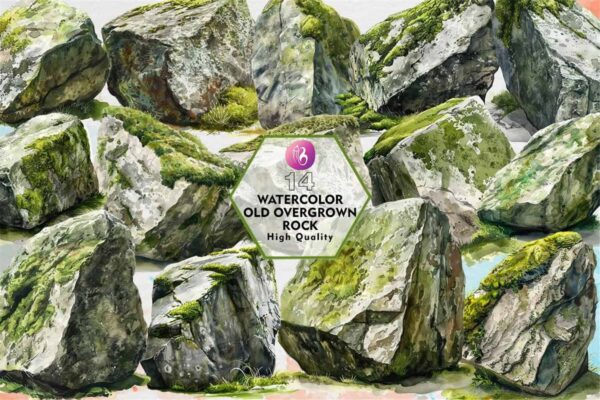 watercolor-old-overgrown-rock-clipart