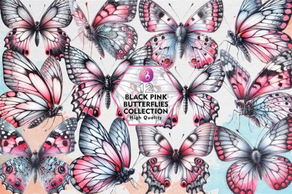 black-pink-butterflies-collection