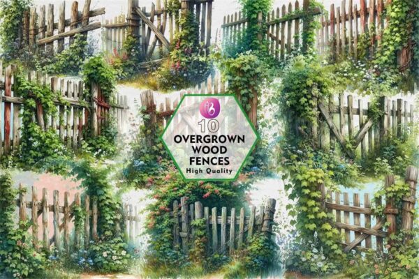 overgrown-wood-fences-clipart-png