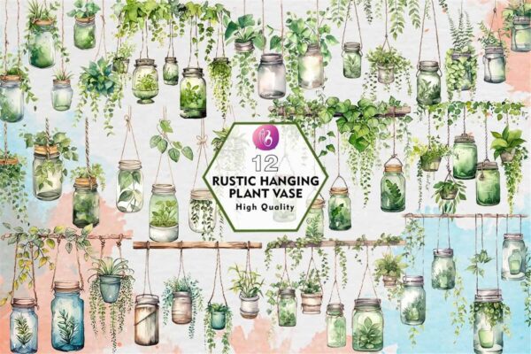 rustic-hanging-plant-vase-clipart-png