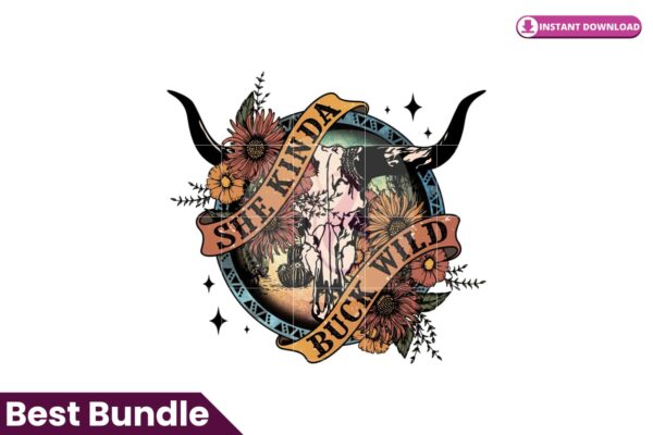 she-kinda-buck-wild-western-sublimations-cow-skull-design-png-western-design-download-western-hippie-design