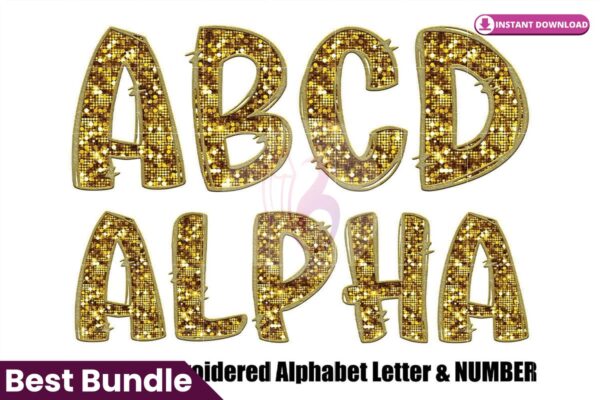 gold-glitter-fuax-sequin-doodle-alphabet