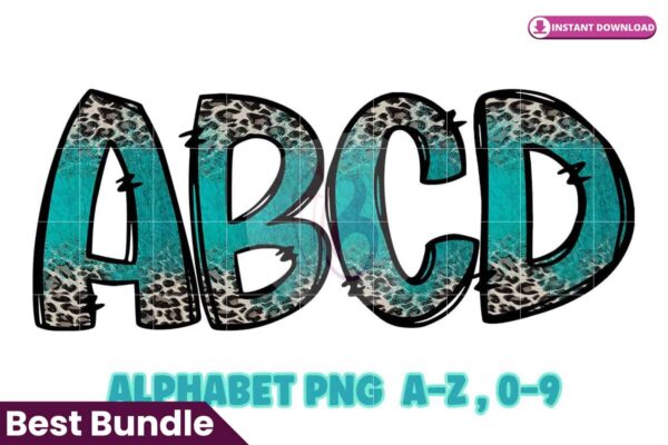 turquoise-leopard-alphabet-doodle-font