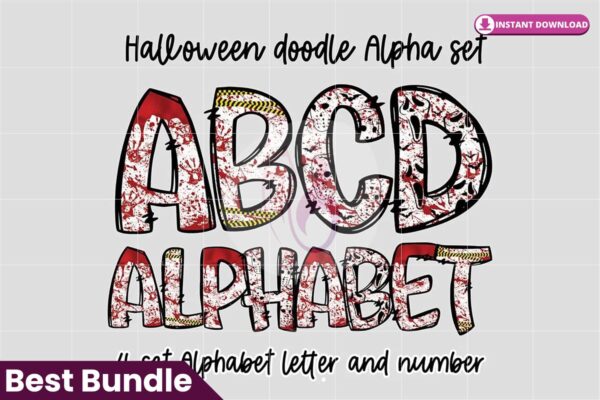 bloody-halloween-doodle-alphabet-set