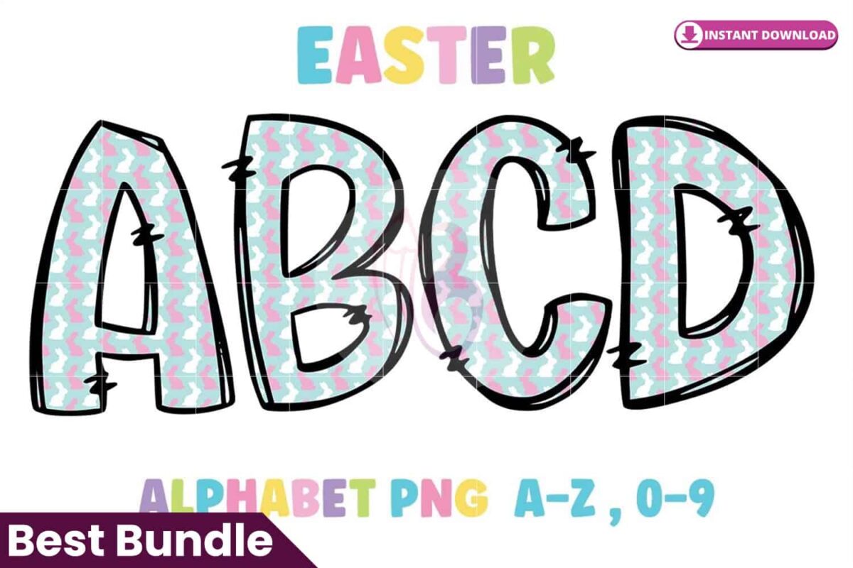 bunny-easter-alphabet-doodle-font-pastel