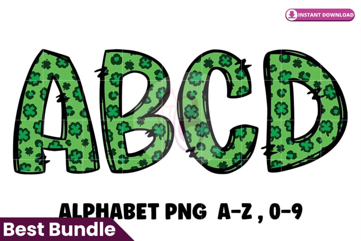 shamrock-leopard-alphabet-doodle-font