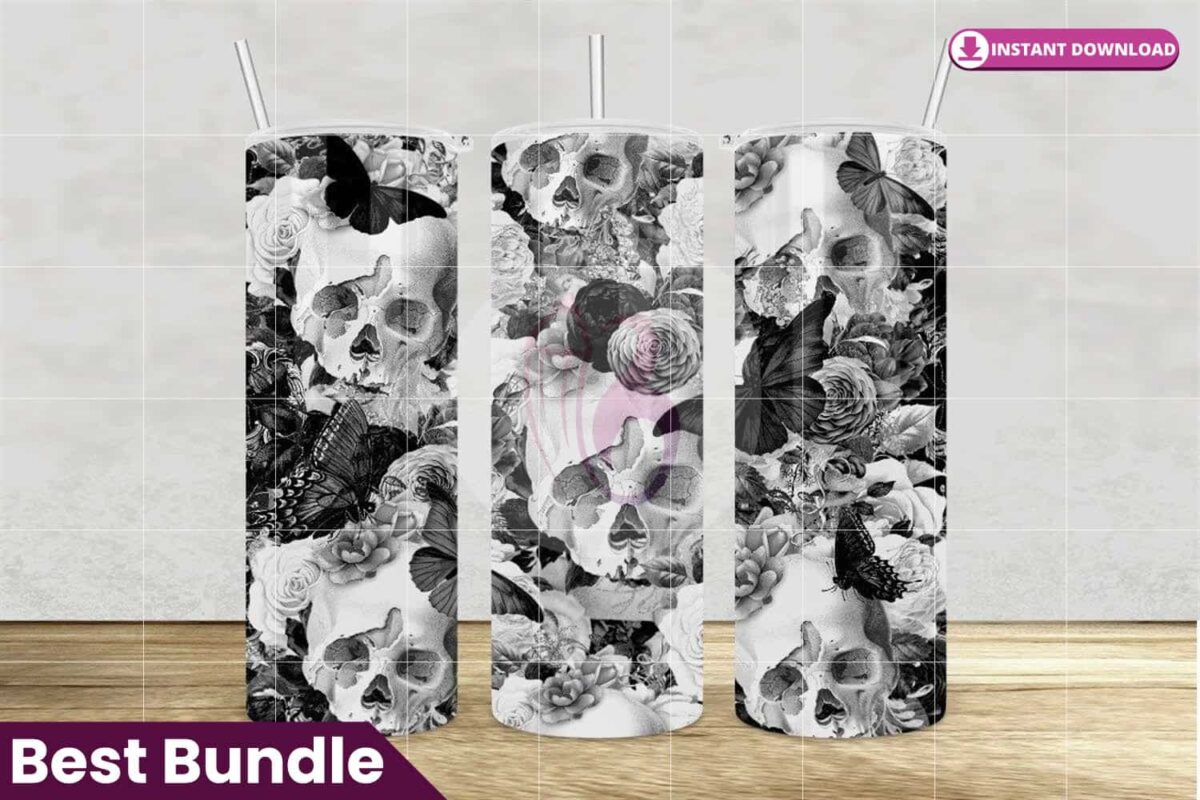 skulls-and-flowers-tumbler-20oz-skinny