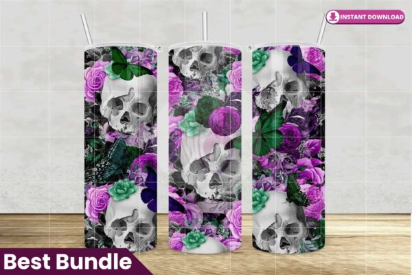 skulls-and-flowers-sublimation-tumbler