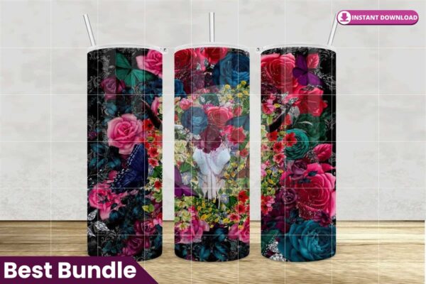 bulls-skull-and-flower-western-tumbler