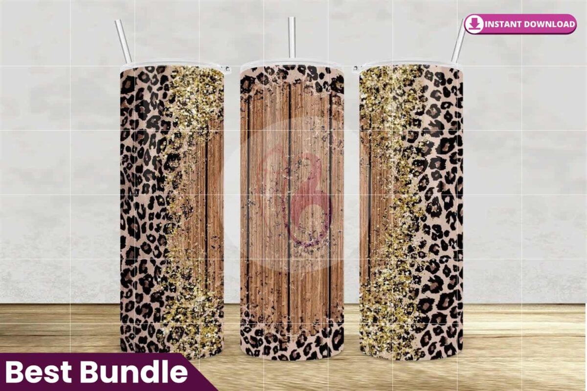 leopard-rustic-wood-glitter-tumbler-wrap