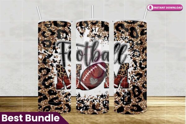 football-mom-leopard-glitter-tumbler
