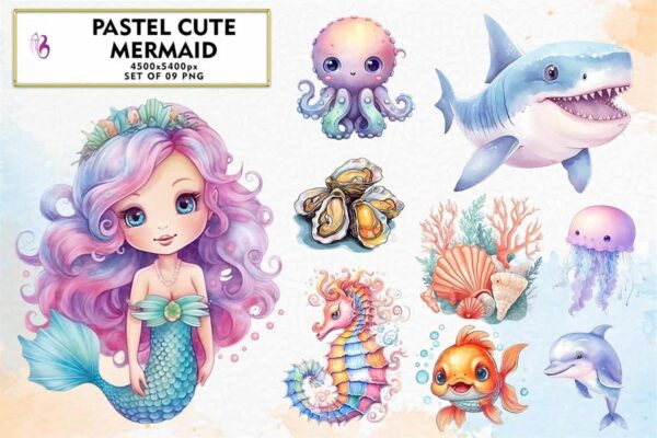 pastel-cute-mermaid-watercolor-clipart