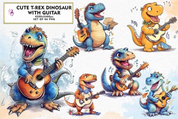 cute-trex-dinosaur-with-guitar-clipart