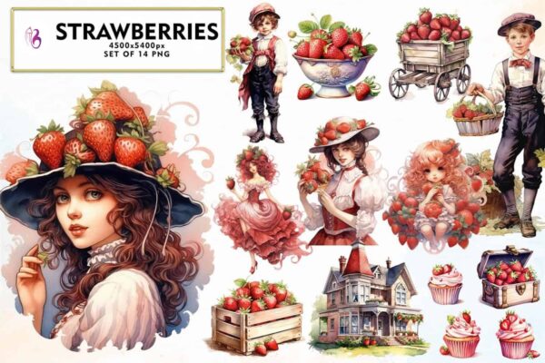 set-of-strawberries-sublimation-clipart
