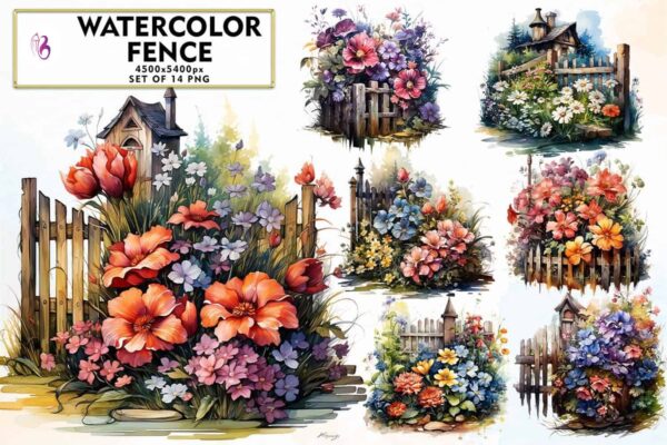 watercolor-fence-sublimation-clipart