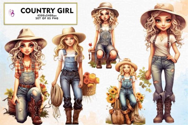 country-girl-sublimation-clipart