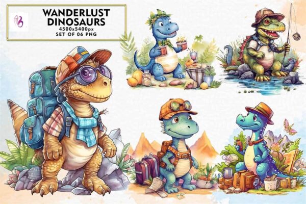 wanderlust-dinosaur-watercolor-clipart