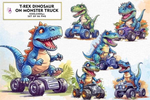 trex-dinosaur-on-monster-truck-clipart