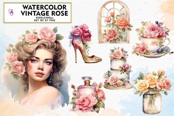 watercolor-vintage-rose-sublimation