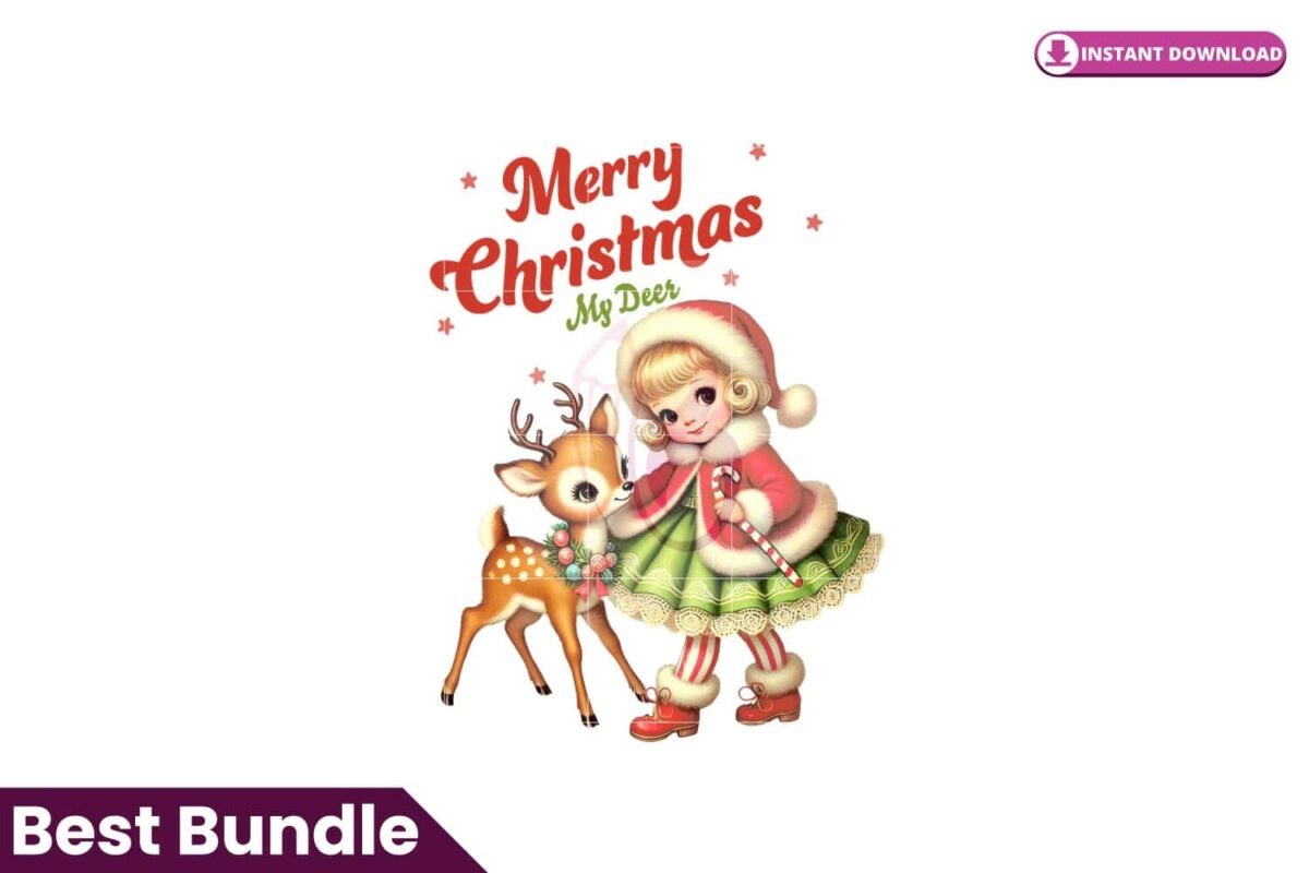 vintage-christmas-png-reindeer-cute-girl