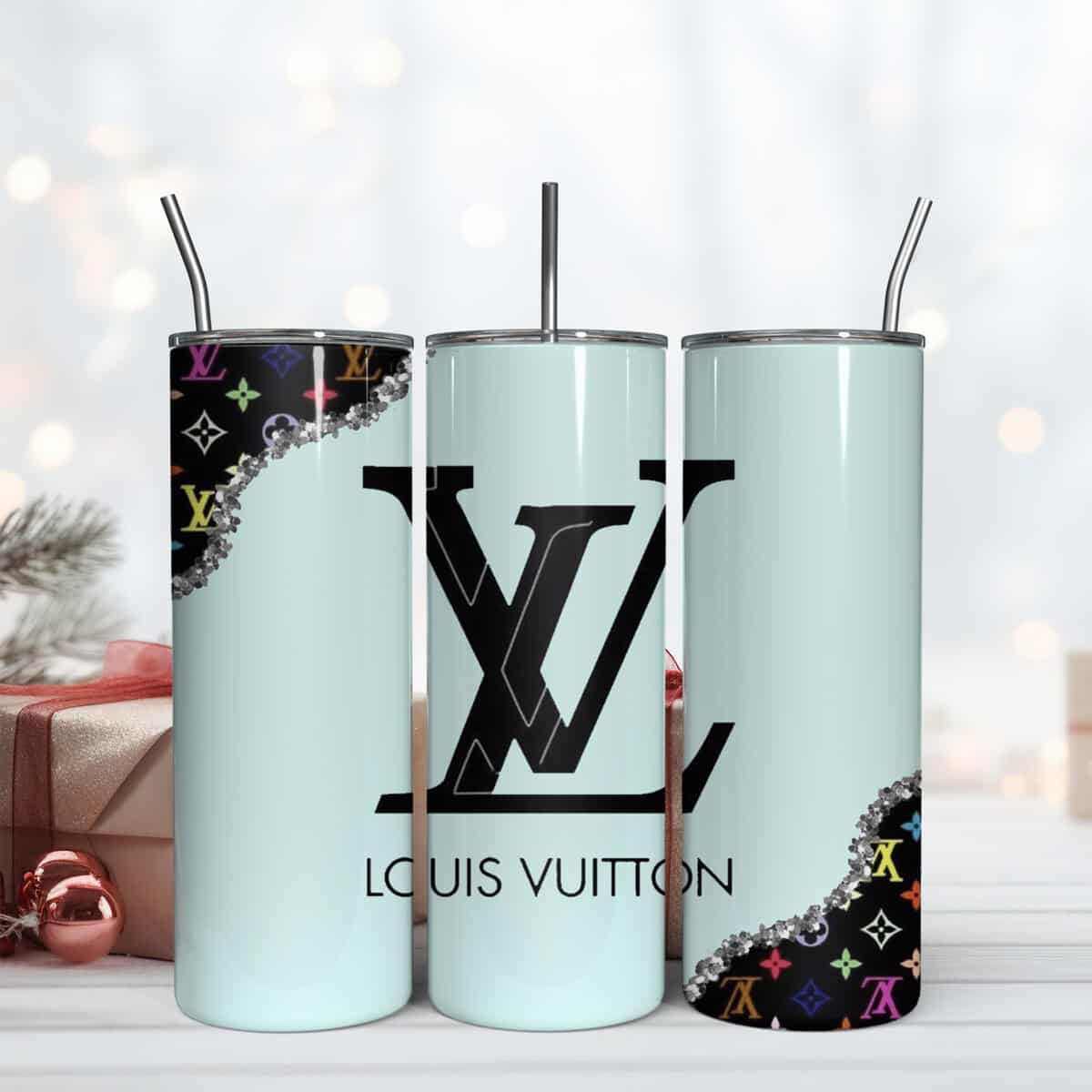 Blue LV Pattern Tumbler, LV Logo 20Oz Tumbler