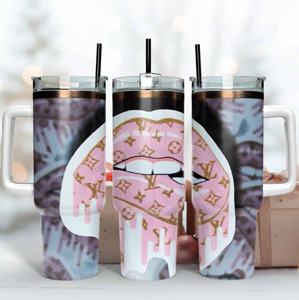 LV Drip Lips Tumbler, LV Logo Pattern, Drip Lips Tumbler