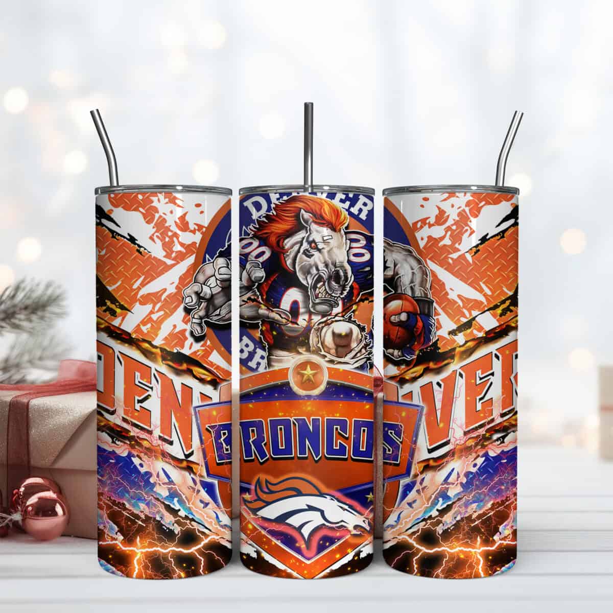 Denver Broncos Mascot 20oz Tumbler Wrap, Football Mascot 20Oz Tumbler