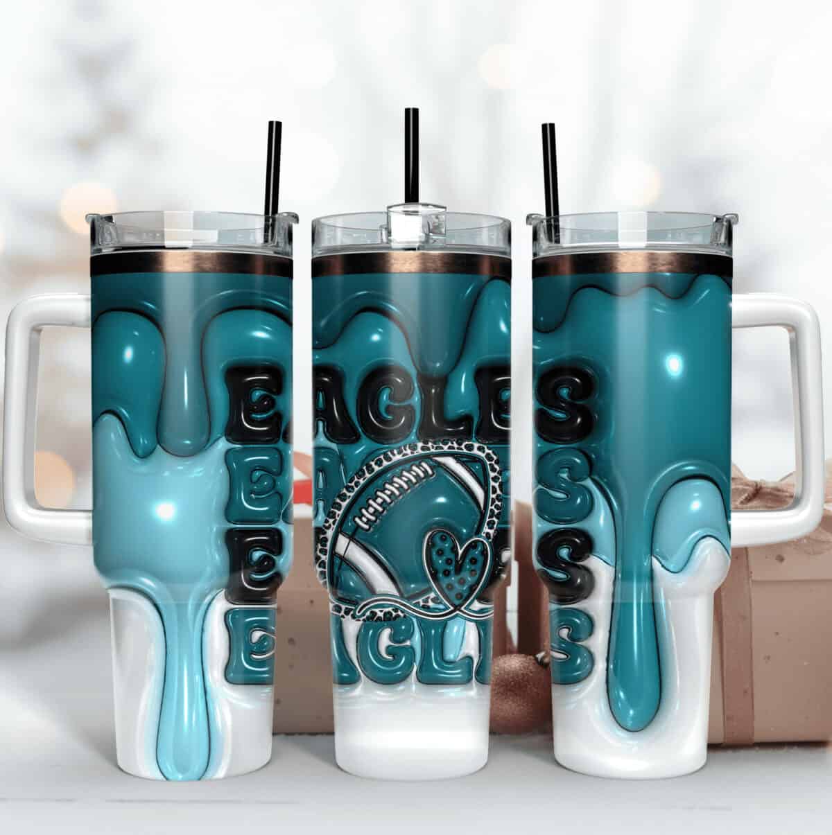 Philadelphia Eagles Inflated Puff Skinny Tumbler 40Oz, Football Tumbler Straight and Tapered