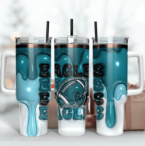 Philadelphia Eagles Inflated Puff Skinny Tumbler 40Oz, Football Tumbler Straight and Tapered