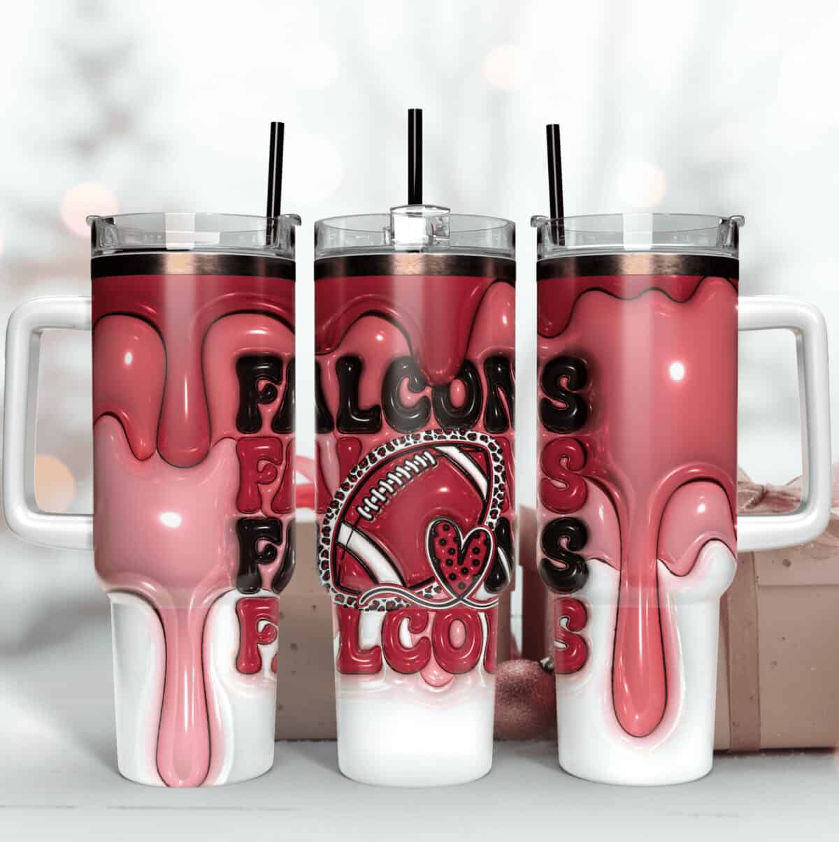 Atlanta Falcons Inflated Puff Skinny Tumbler 40Oz, Football Tumbler Straight and Tapered