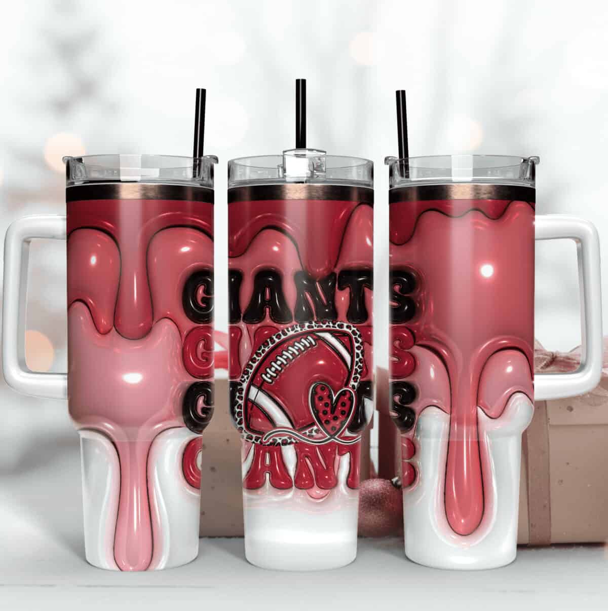 New York Giants Inflated Puff Skinny Tumbler 40Oz, Football Tumbler Straight and Tapered