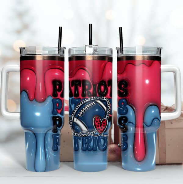 New England Patriots Inflated Puff Skinny Tumbler 40Oz, Football Tumbler Straight and Tapered