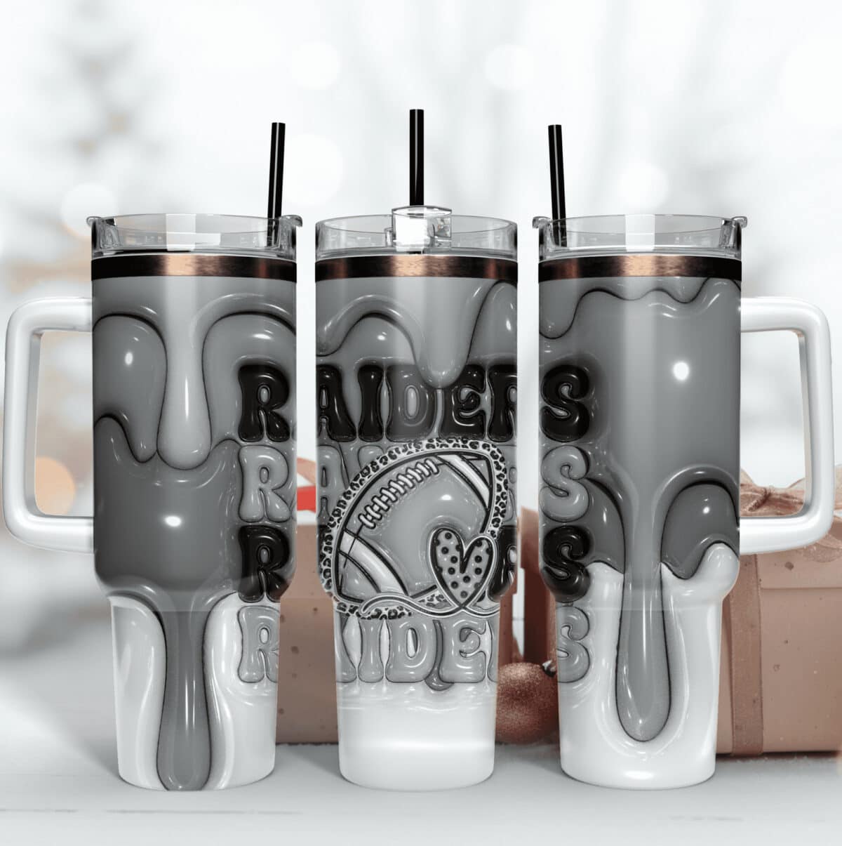 Las Vegas Raiders Inflated Puff Skinny Tumbler 40Oz, Football Tumbler Straight and Tapered