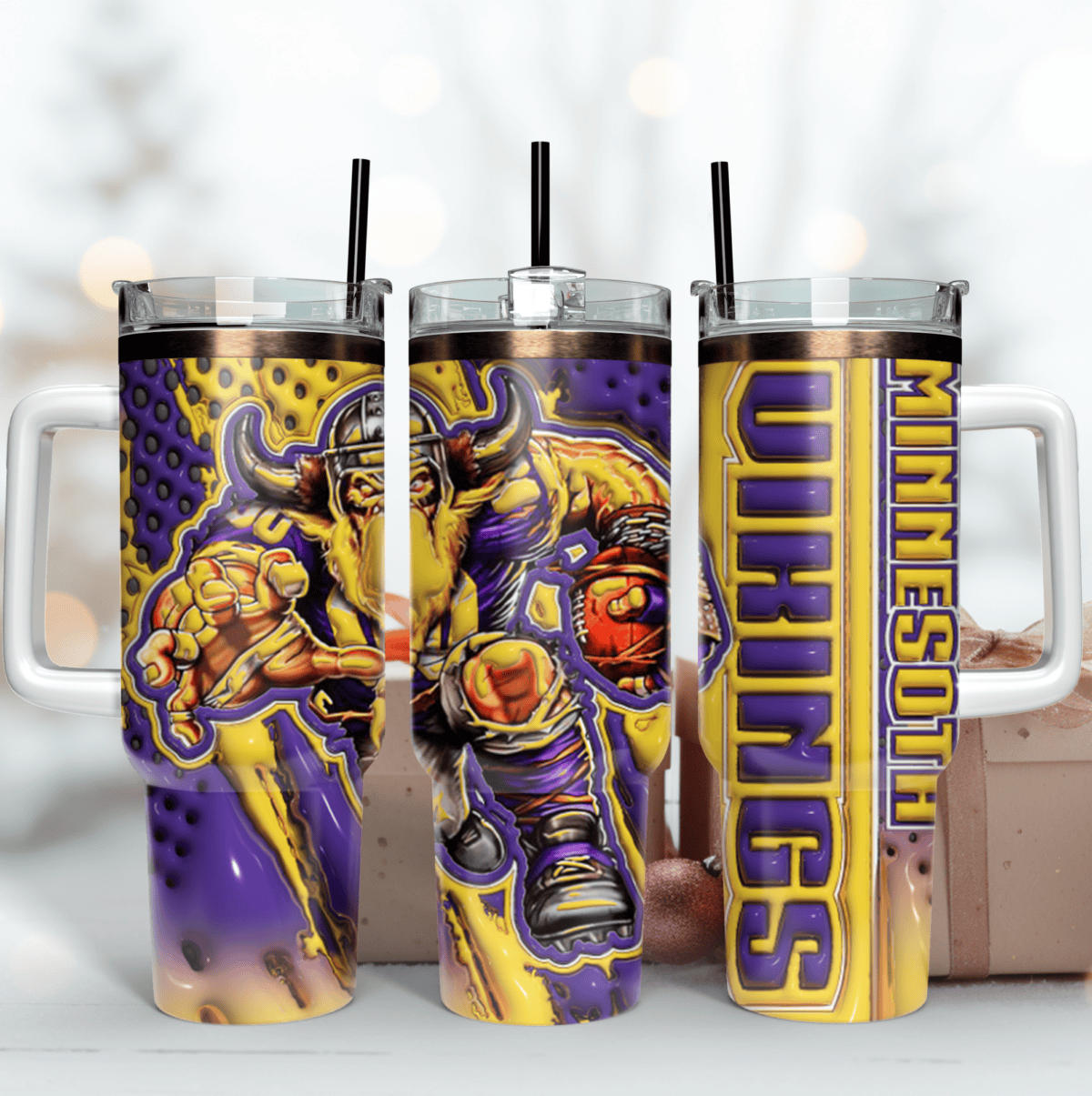 Minnesota Vikings 3D Inflated Tumbler Wrap Png, Mascot 40oz Skinny Tumbler