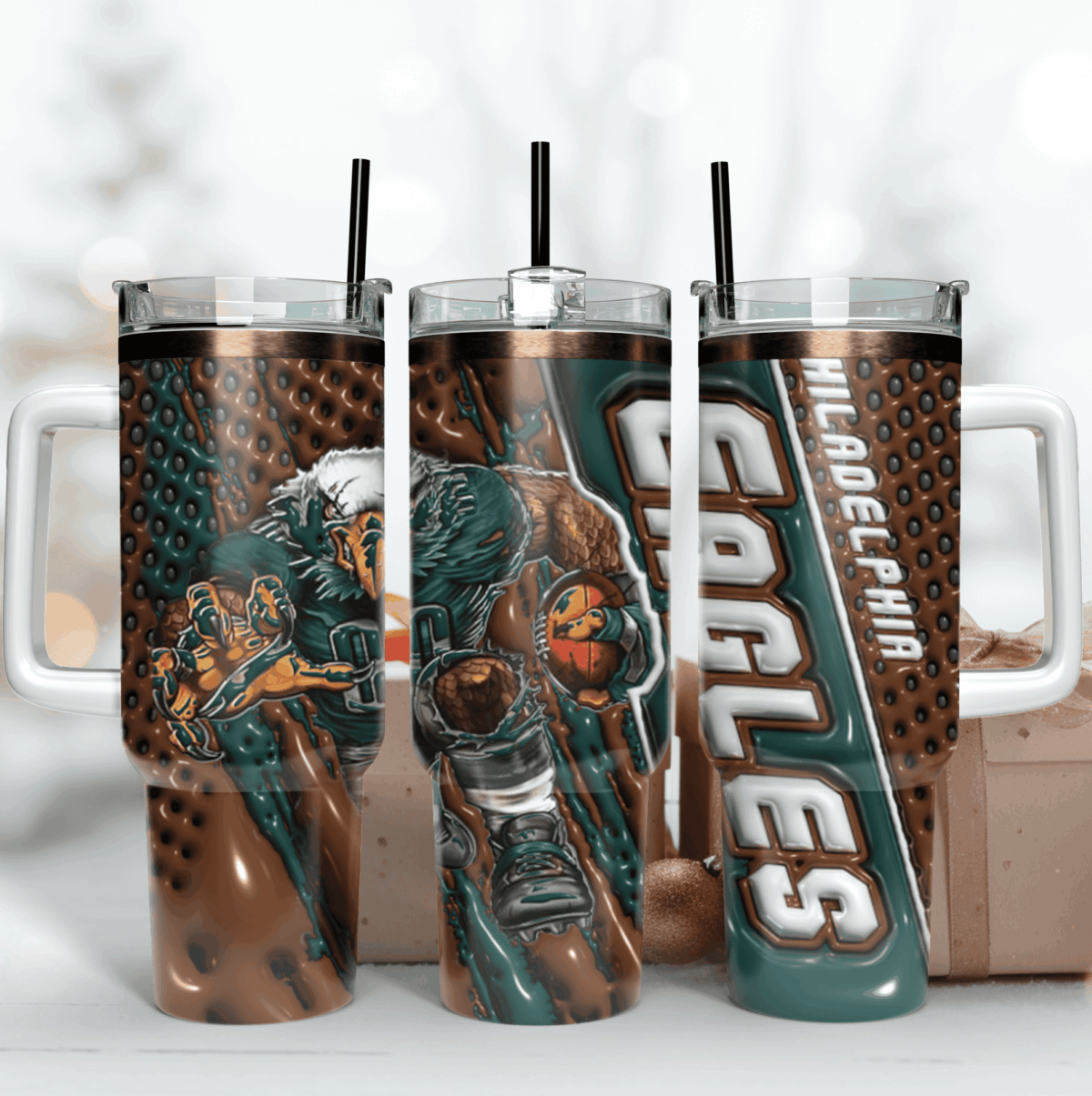 Philadelphia Eagles 3D Inflated Tumbler Wrap Png, Mascot 40oz Skinny Tumbler